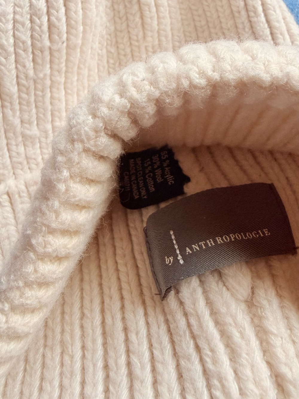 Anthropologie Cream large Ribbed Knit Women's beanie
